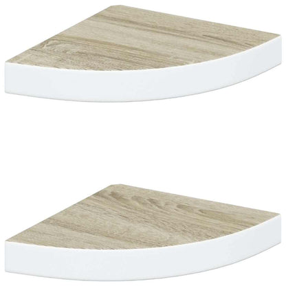 326631 vidaXL Wall Corner Shelves 2 pcs Oak and White 25x25x3,8 cm MDF