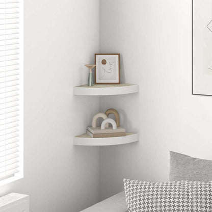 326631 vidaXL Wall Corner Shelves 2 pcs Oak and White 25x25x3,8 cm MDF