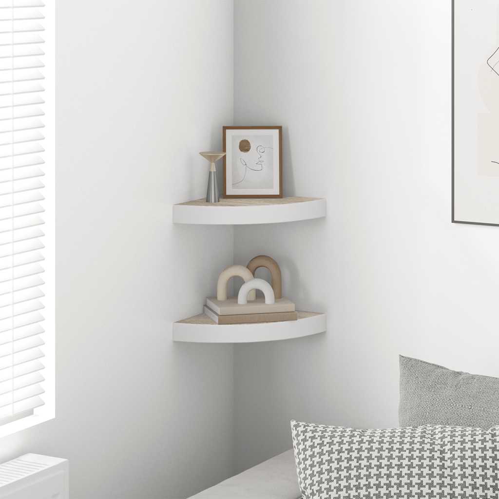 vidaXL Wall Corner Shelves 2 pcs Oak and White 25x25x3.8 cm MDF
