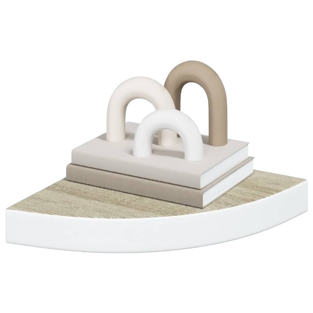 326631 vidaXL Wall Corner Shelves 2 pcs Oak and White 25x25x3,8 cm MDF