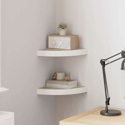 326631 vidaXL Wall Corner Shelves 2 pcs Oak and White 25x25x3,8 cm MDF