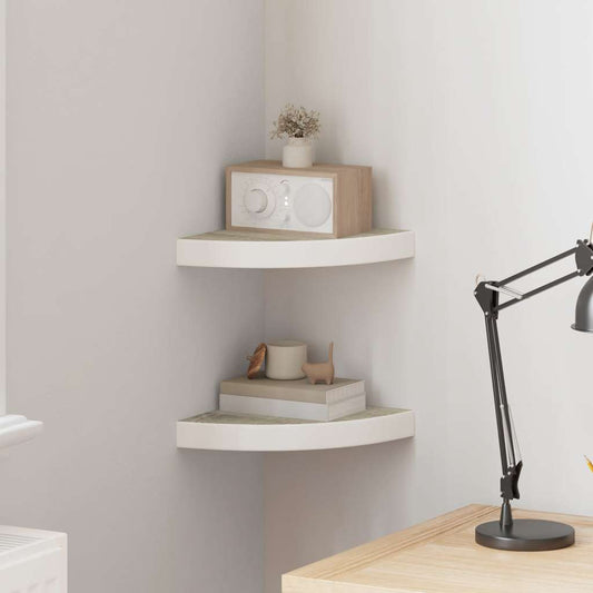 vidaXL Wall Corner Shelves 2 pcs Oak and White 25x25x3.8 cm MDF