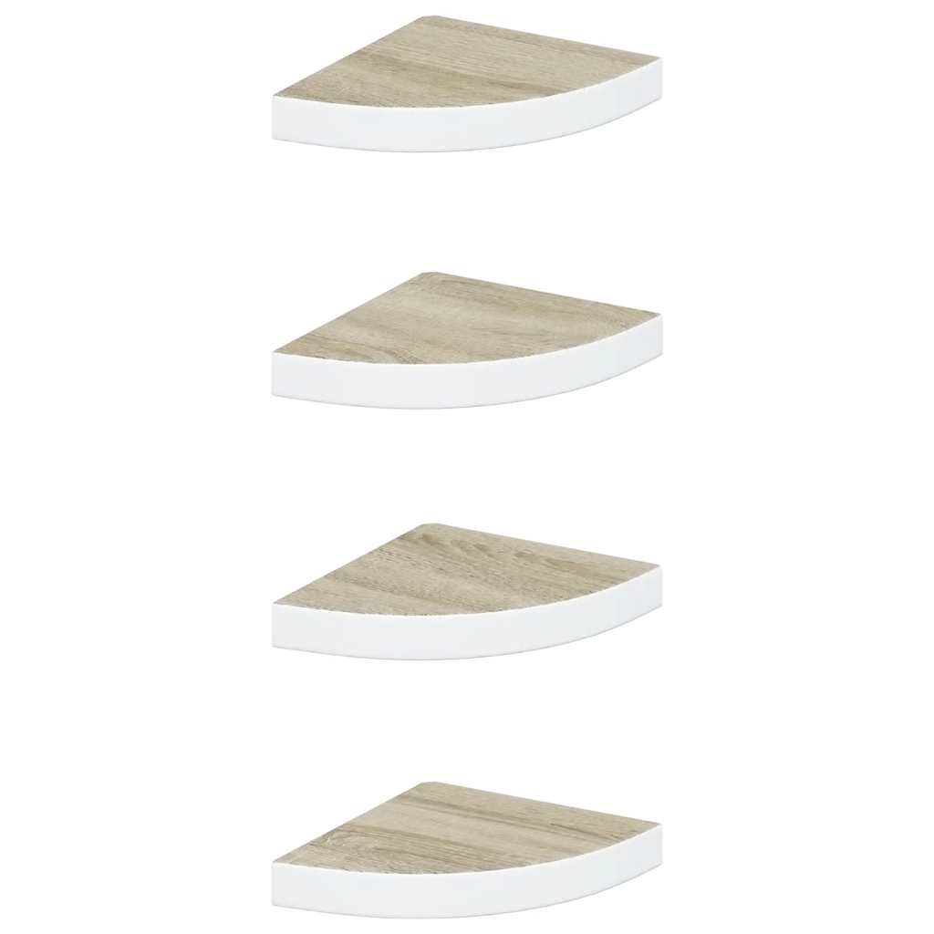 vidaXL Wall Corner Shelves 4 pcs Oak and White 25x25x3.8 cm MDF