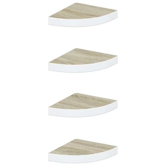 326632 vidaXL Wall Corner Shelves 4 pcs Oak and White 25x25x3,8 cm MDF