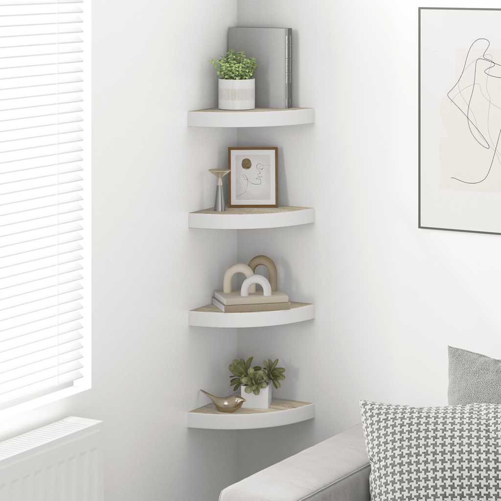 vidaXL Wall Corner Shelves 4 pcs Oak and White 25x25x3.8 cm MDF