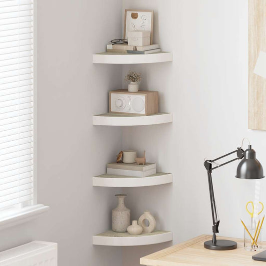 326632 vidaXL Wall Corner Shelves 4 pcs Oak and White 25x25x3,8 cm MDF