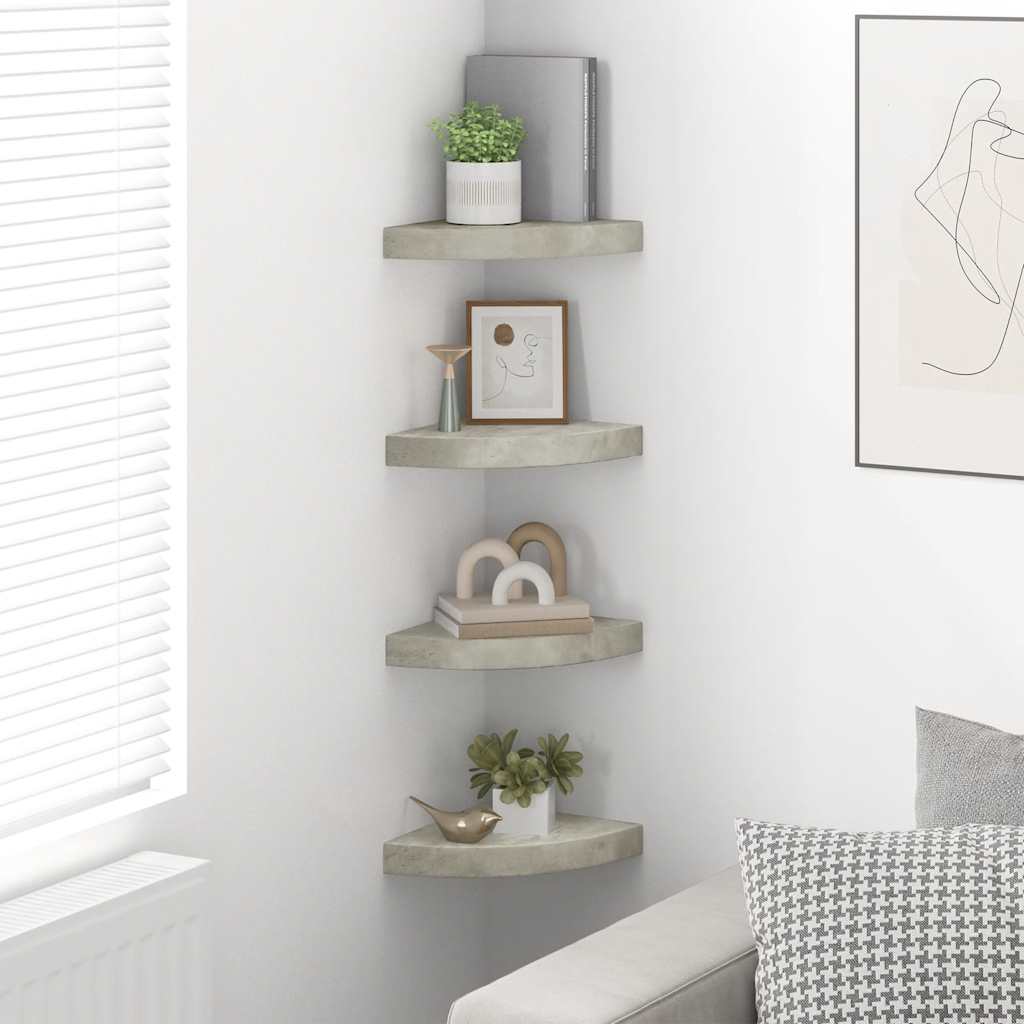 vidaXL Wall Corner Shelves 4 pcs Concrete Grey 25x25x3.8 cm MDF