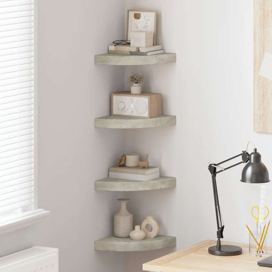 vidaXL Wall Corner Shelves 4 pcs Concrete Grey 25x25x3.8 cm MDF