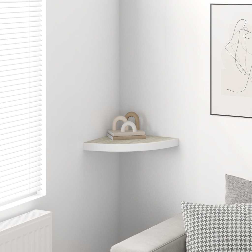 vidaXL Wall Corner Shelf Oak and White 35x35x3.8 cm MDF