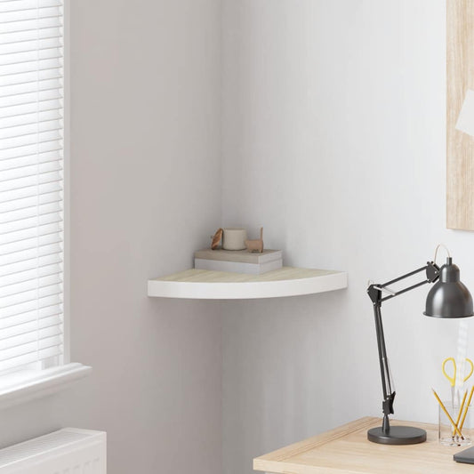 vidaXL Wall Corner Shelf Oak and White 35x35x3.8 cm MDF