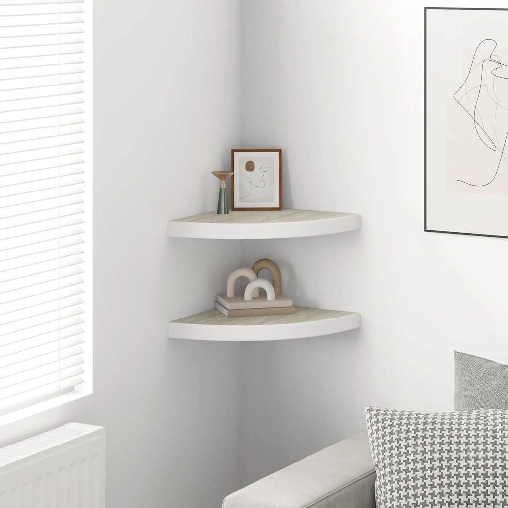 vidaXL Wall Corner Shelves 2 pcs Oak and White 35x35x3.8 cm MDF