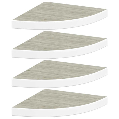 vidaXL Wall Corner Shelf | Set of 4 | Oak and White | Honeycomb MDF, Metal