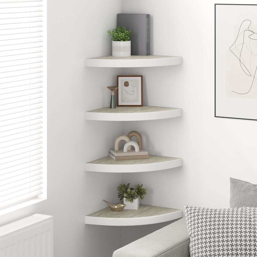 326641 vidaXL Wall Corner Shelves 4 pcs Oak and White 35x35x3,8 cm MDF