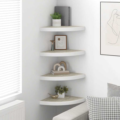 vidaXL Wall Corner Shelf | Set of 4 | Oak and White | Honeycomb MDF, Metal
