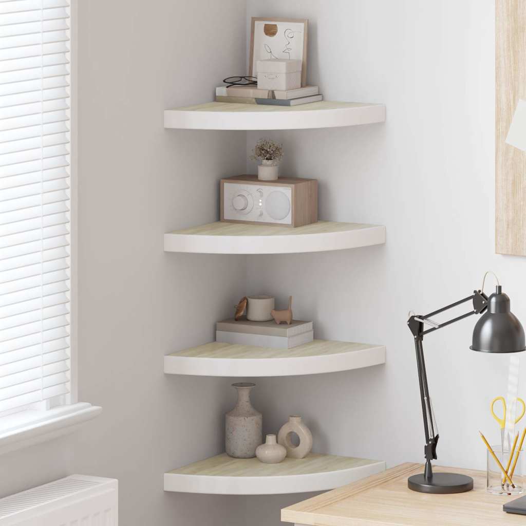326641 vidaXL Wall Corner Shelves 4 pcs Oak and White 35x35x3,8 cm MDF