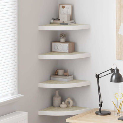 vidaXL Wall Corner Shelf | Set of 4 | Oak and White | Honeycomb MDF, Metal