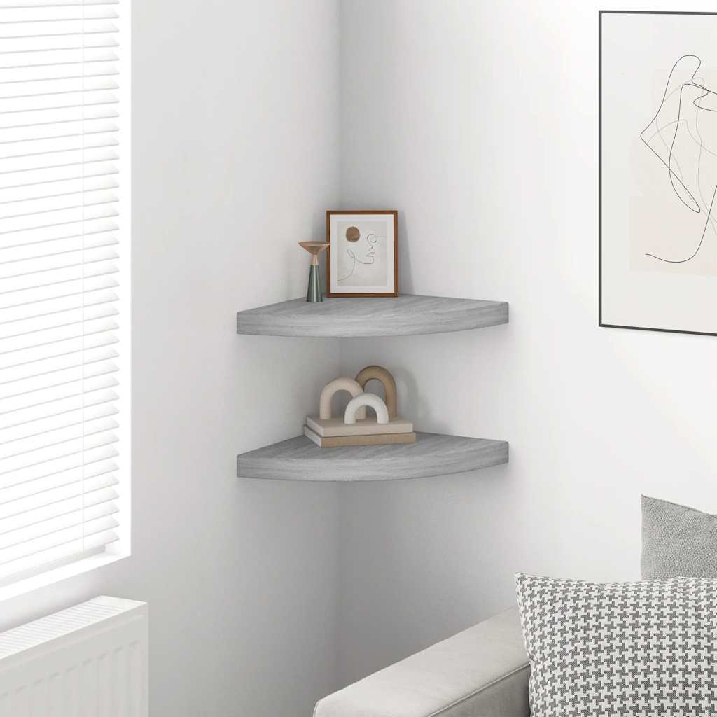 vidaXL Wall Corner Shelves 2 pcs Concrete Grey 35x35x3.8 cm MDF