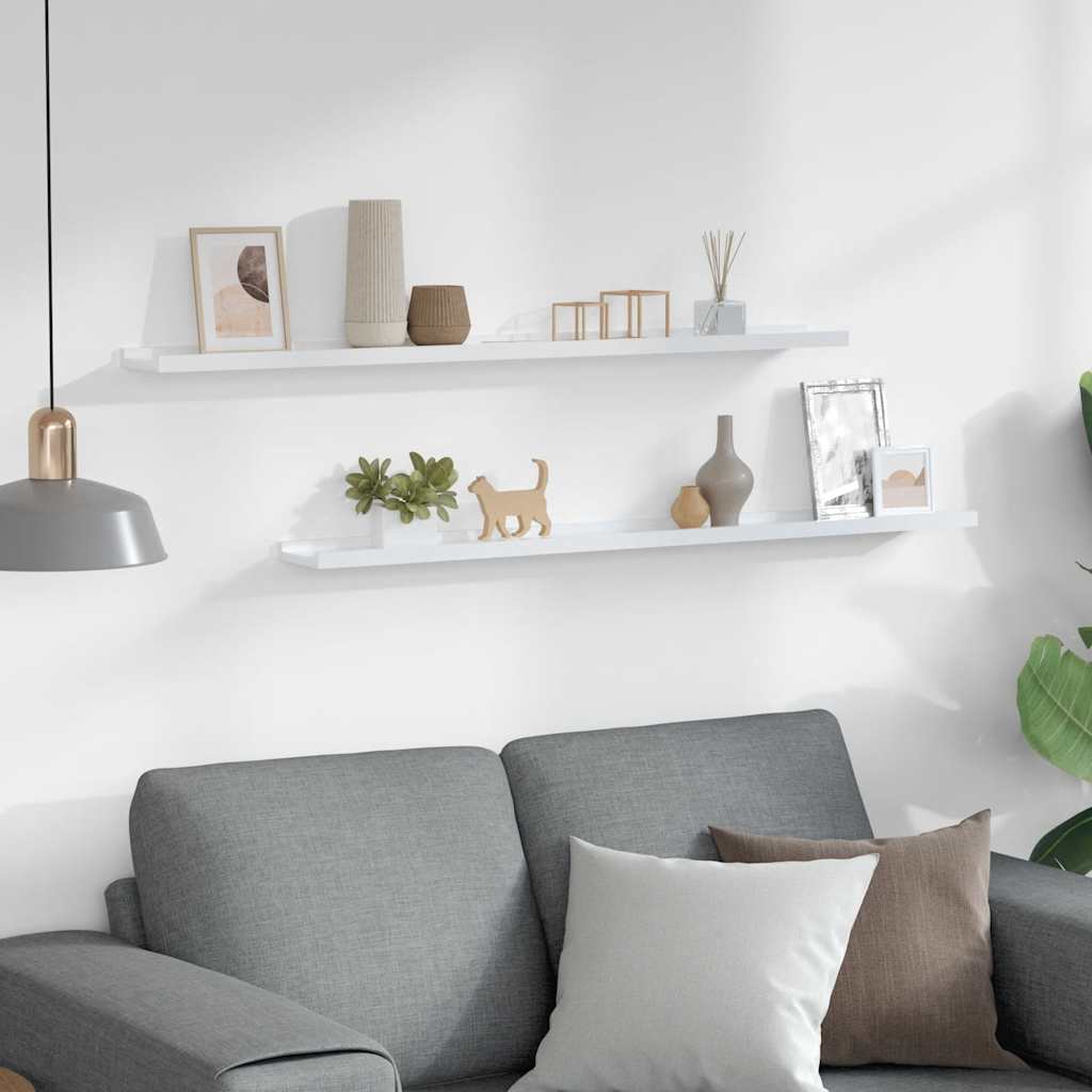 vidaXL Wall Shelves 2 pcs High Gloss White 100x9x3 cm