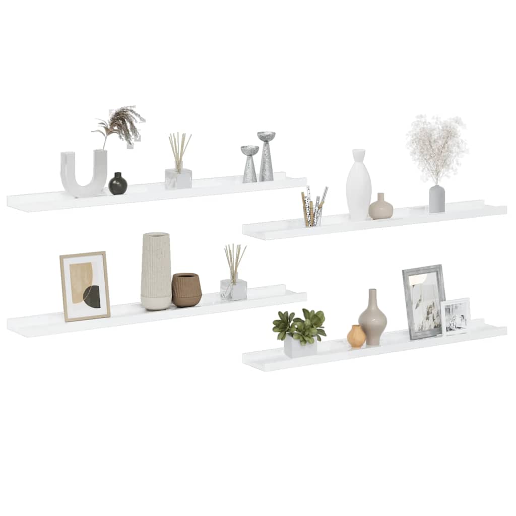 vidaXL Wall Shelves 4 pcs High Gloss White 80x9x3 cm
