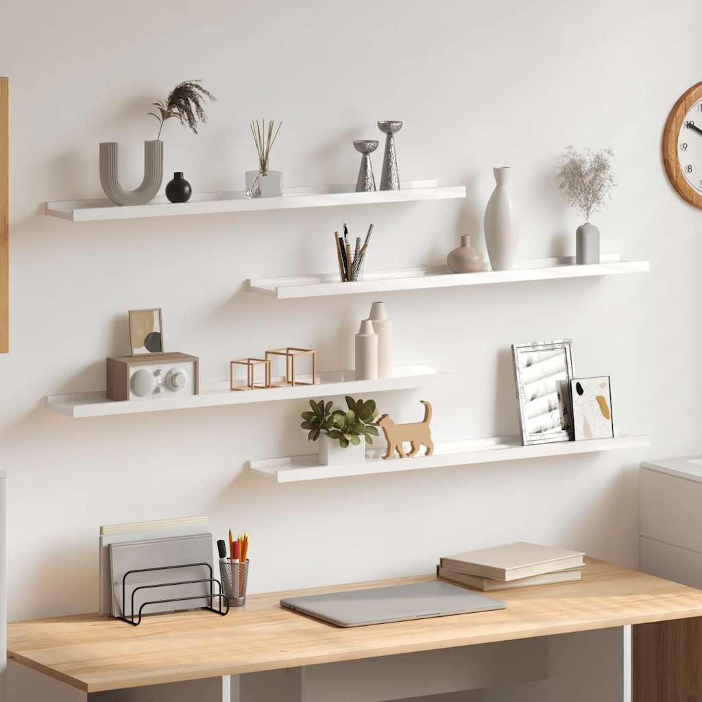 vidaXL Wall Shelves 4 pcs High Gloss White 80x9x3 cm