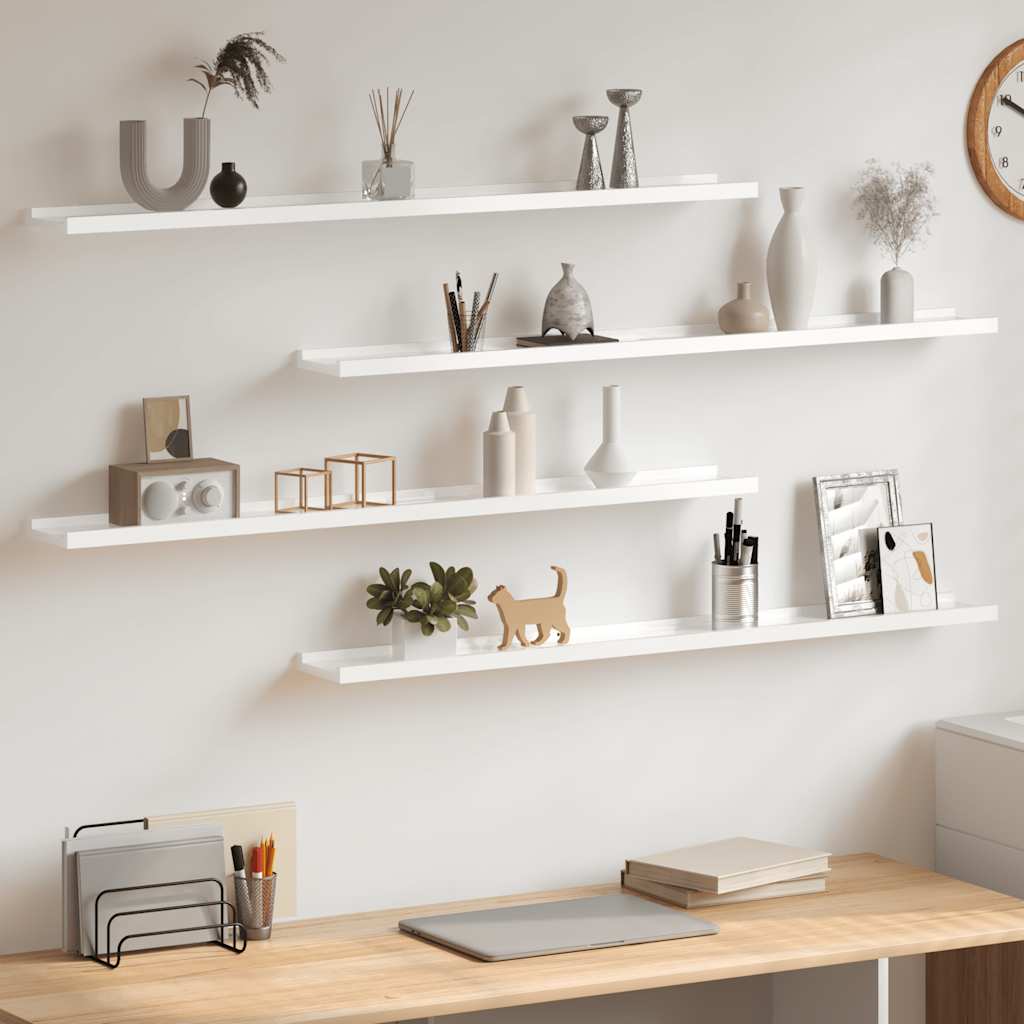 vidaXL Wall Shelves 4 pcs High Gloss White 100x9x3 cm