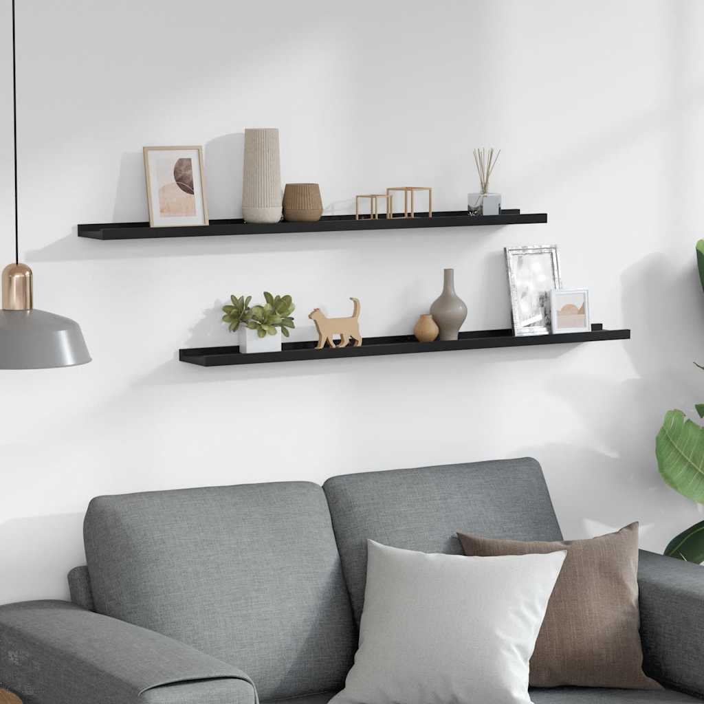 vidaXL Wall Shelves 2 pcs Black 100x9x3 cm