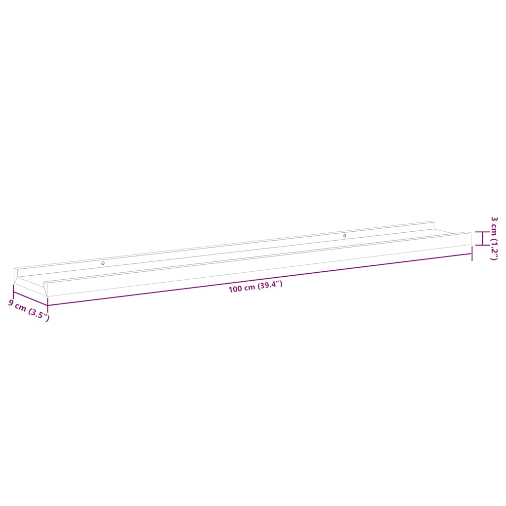 vidaXL Wall Shelves 2 pcs Black 100x9x3 cm
