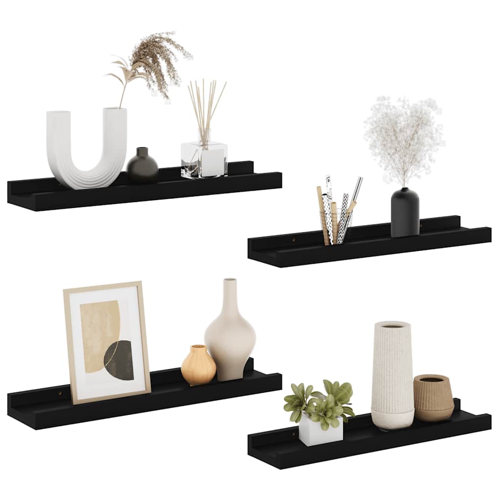 vidaXL Wall Shelves 4 pcs Black 40x9x3 cm