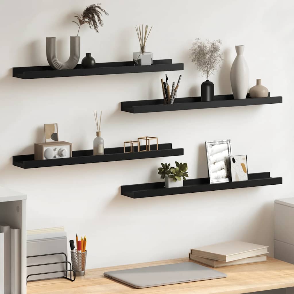 vidaXL Wall Shelves 4 pcs Black 60x9x3 cm