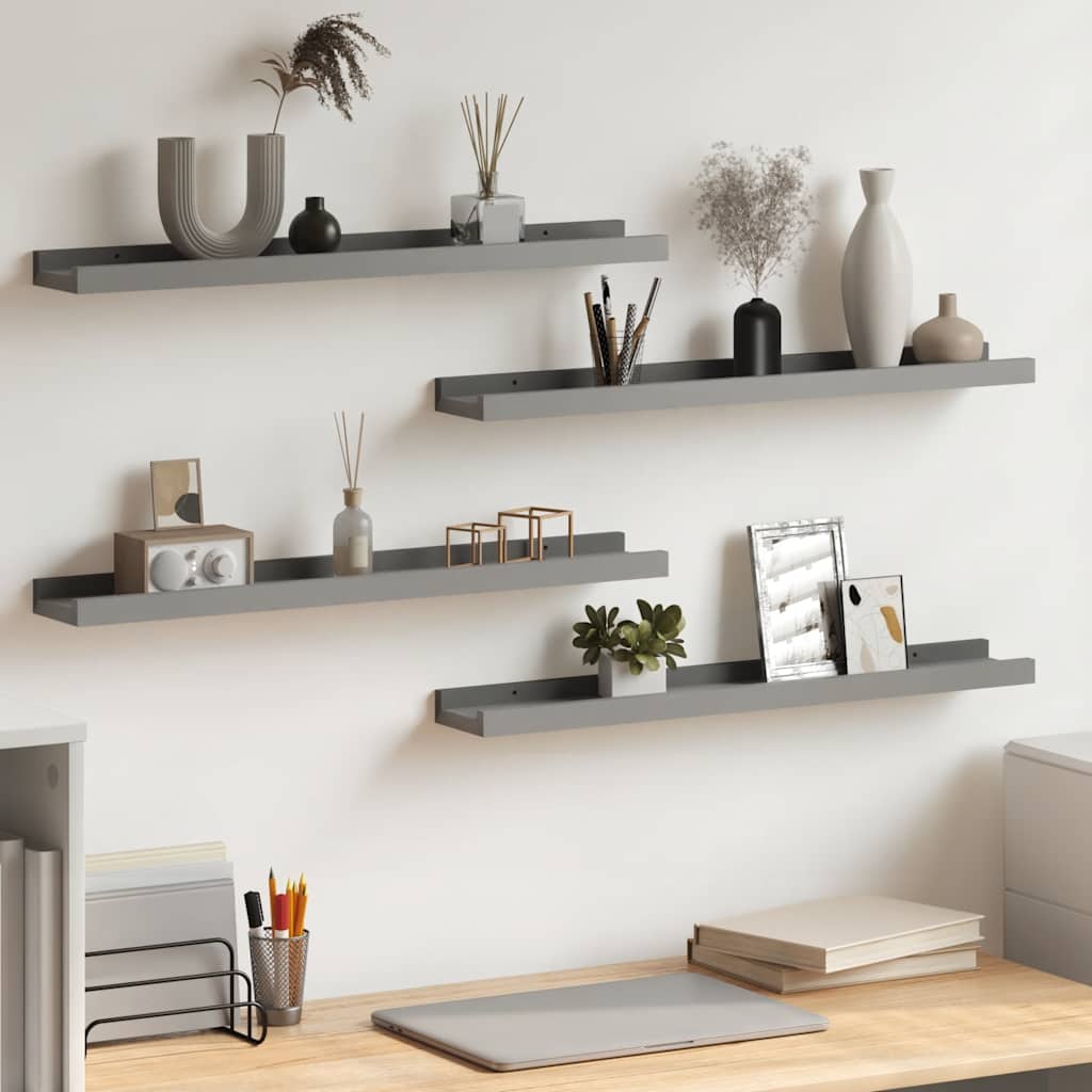 vidaXL Wall Shelves 4 pcs Grey 60x9x3 cm