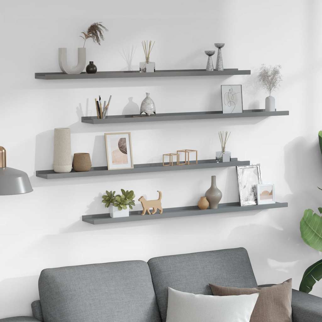 vidaXL Wall Shelves 4 pcs Grey 100x9x3 cm