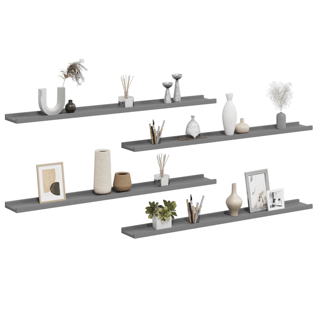 vidaXL Wall Shelves 4 pcs Grey 100x9x3 cm