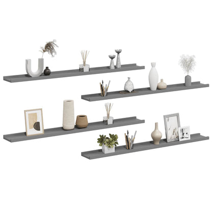 vidaXL Wall Shelves 4 pcs Grey 100x9x3 cm
