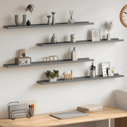 vidaXL Wall Shelves 4 pcs Grey 100x9x3 cm