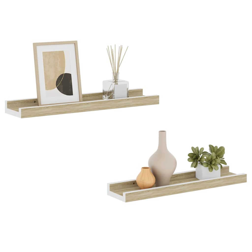 326689 vidaXL Wall Shelves 2 pcs White and Sonoma Oak 40x9x3 cm