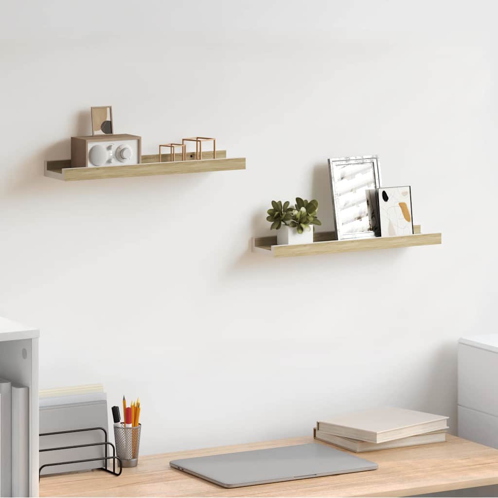 326689 vidaXL Wall Shelves 2 pcs White and Sonoma Oak 40x9x3 cm