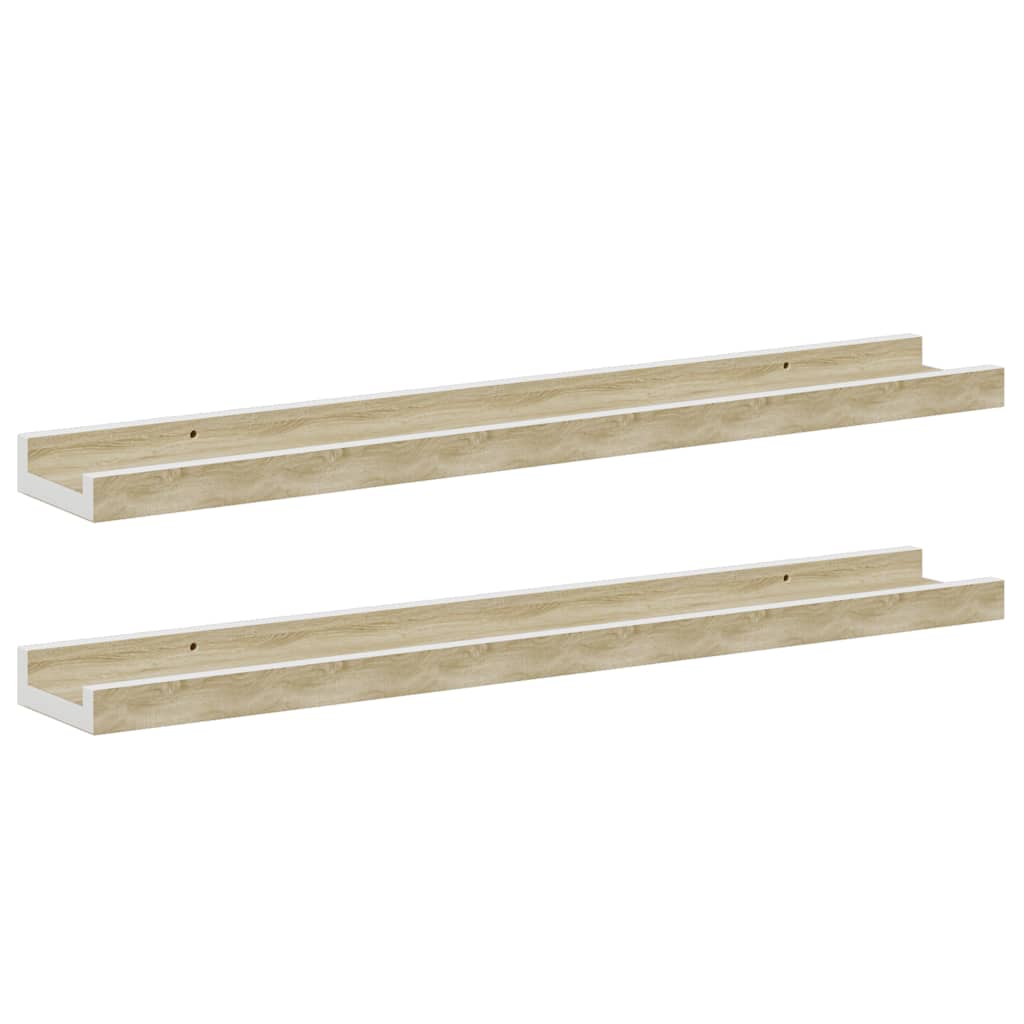vidaXL Wall Shelf | Set of 2 | White and Sonoma Oak | MDF | 60cm long