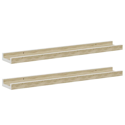 vidaXL Wall Shelf | Set of 2 | White and Sonoma Oak | MDF | 60cm long