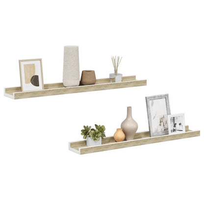 vidaXL Wall Shelf | Set of 2 | White and Sonoma Oak | MDF | 60cm long