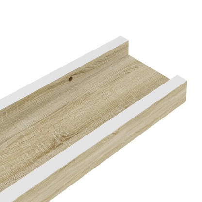 vidaXL Wall Shelf | Set of 2 | White and Sonoma Oak | MDF | 60cm long