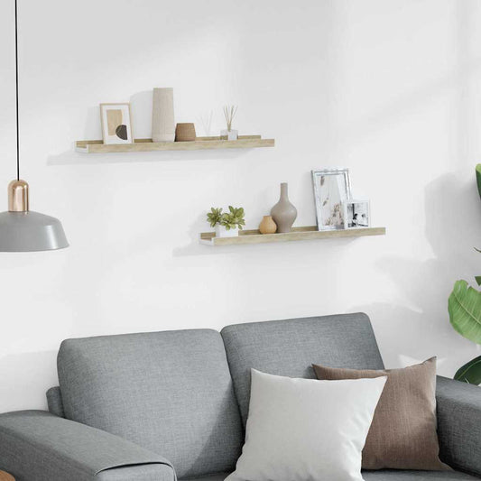 326690 vidaXL Wall Shelves 2 pcs White and Sonoma Oak 60x9x3 cm
