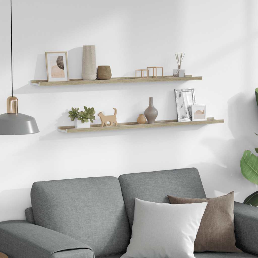 vidaXL Wall Shelves 2 pcs White and Sonoma Oak 100x9x3 cm