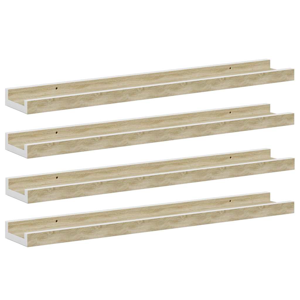 vidaXL Wall Shelves 4 pcs White and Sonoma Oak 60x9x3 cm