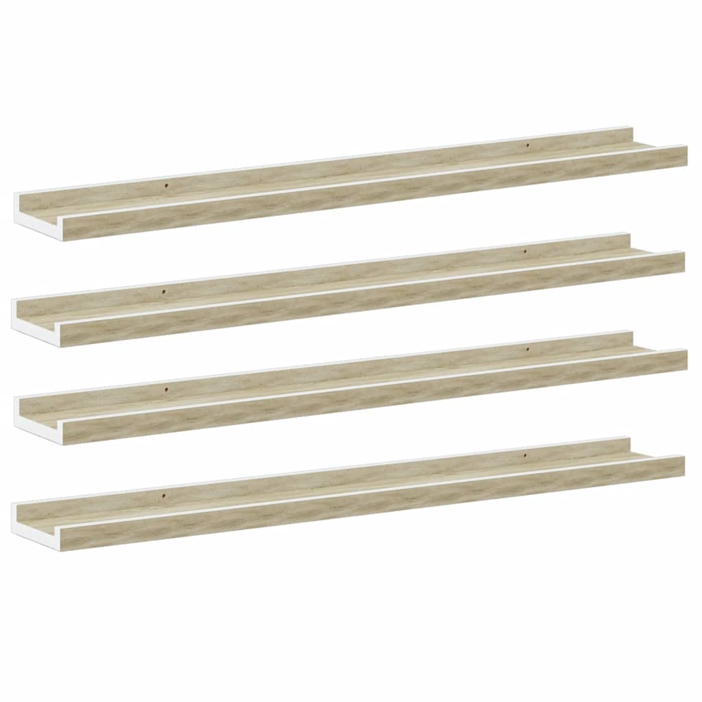 vidaXL Wall Shelves 4 pcs White and Sonoma Oak 80x9x3 cm