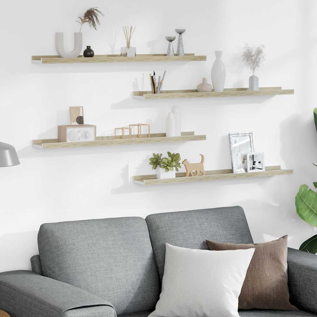 vidaXL Wall Shelves 4 pcs White and Sonoma Oak 80x9x3 cm