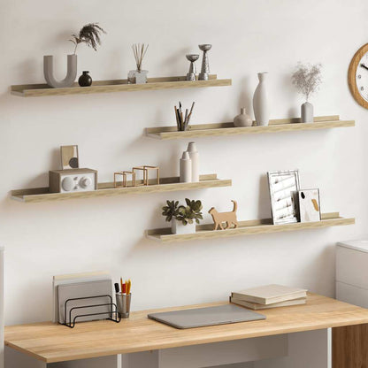 vidaXL Wall Shelves 4 pcs White and Sonoma Oak 80x9x3 cm