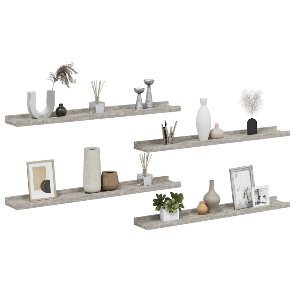 vidaXL Wall Shelves 4 pcs Concrete Grey 80x9x3 cm