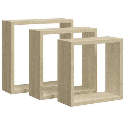 vidaXL Wall Cube Shelf | Set of 3 | Sonoma oak | MDF | Large, Medium, Small