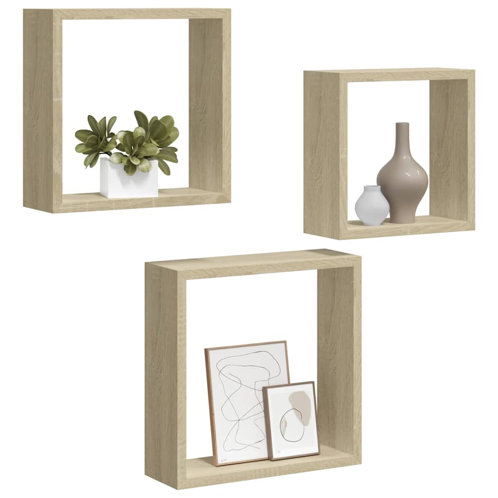 326719 vidaXL Wall Cube Shelves 3 pcs Sonoma Oak