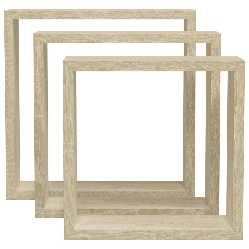 vidaXL Wall Cube Shelf | Set of 3 | Sonoma oak | MDF | Large, Medium, Small